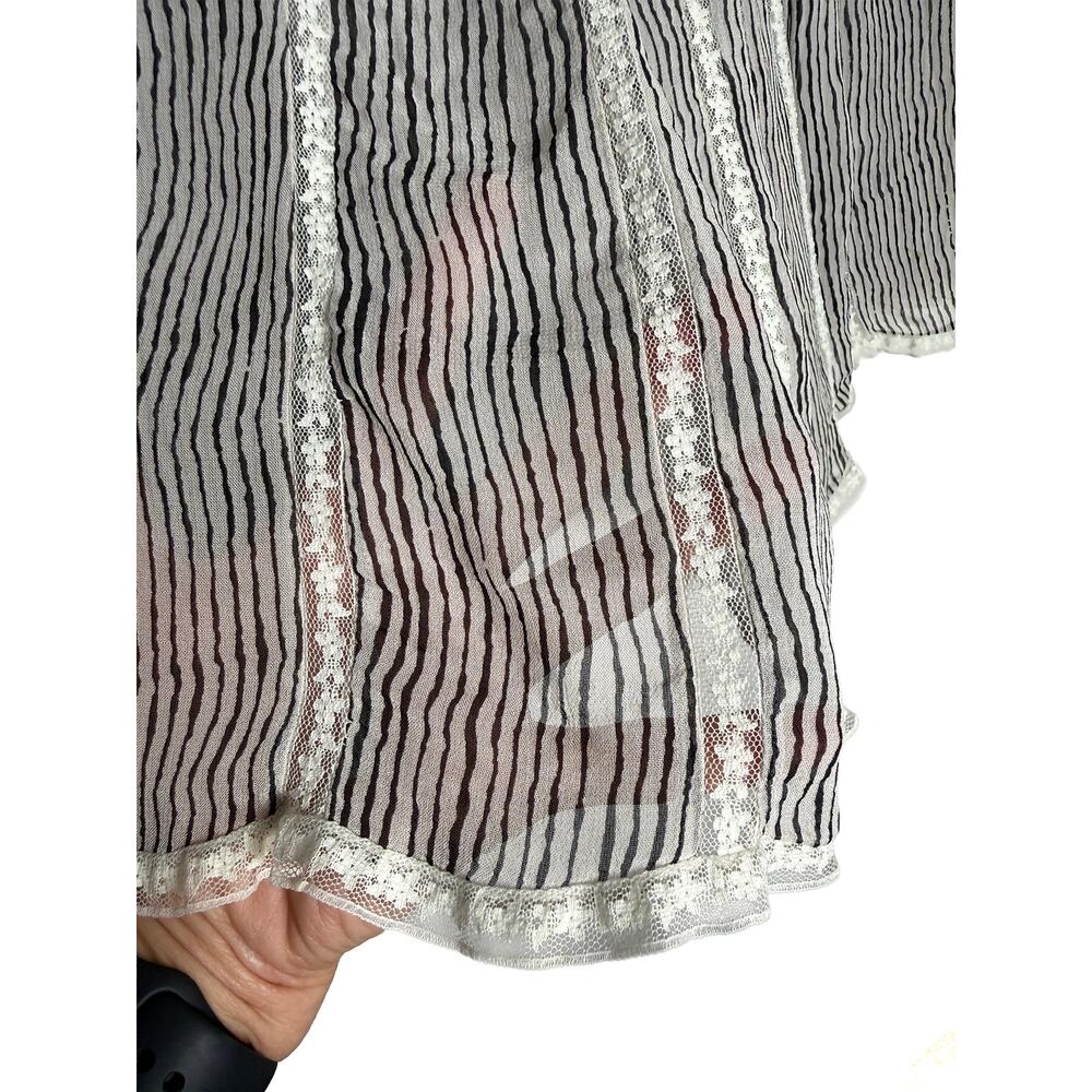 Anthropologie Floreat Womens Reina Peasant Blouse Lace Yoke Gray Stripe Sheer XL - Picture 6 of 10
